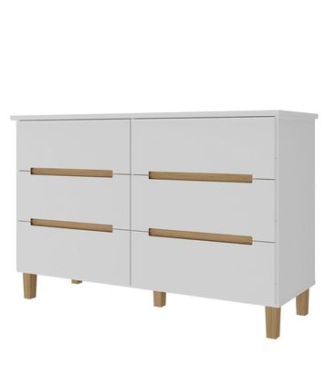 Comoda Logan 6 Gavetas em MDF cor Branco e Olmo 136 cm - 73078