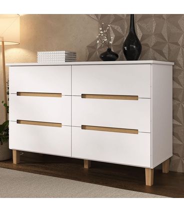 Comoda Logan 6 Gavetas em MDF cor Branco e Olmo 136 cm - 73078