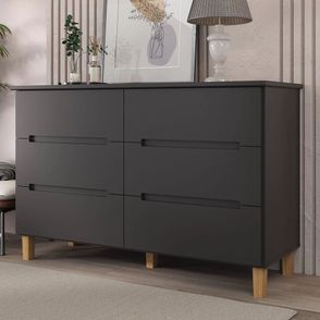 Comoda Logan 6 Gavetas em MDF cor Preto 136 cm - 73080