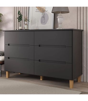 Comoda Logan 6 Gavetas em MDF cor Preto 136 cm - 73080