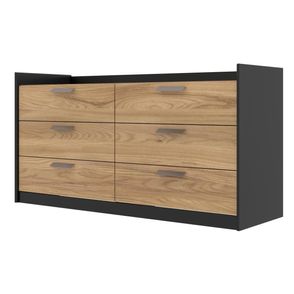 Comoda Veneto 6 Gavetas em MDF cor Preto e Olmo 140 cm - 73094