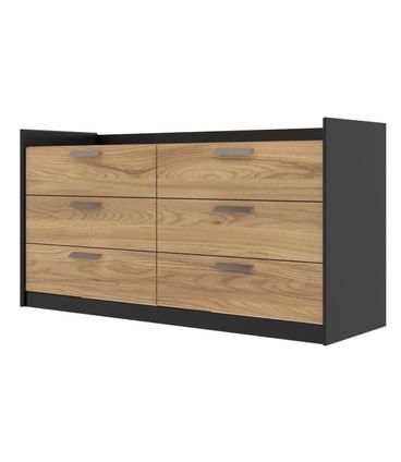 Comoda Veneto 6 Gavetas em MDF cor Preto e Olmo 140 cm - 73094