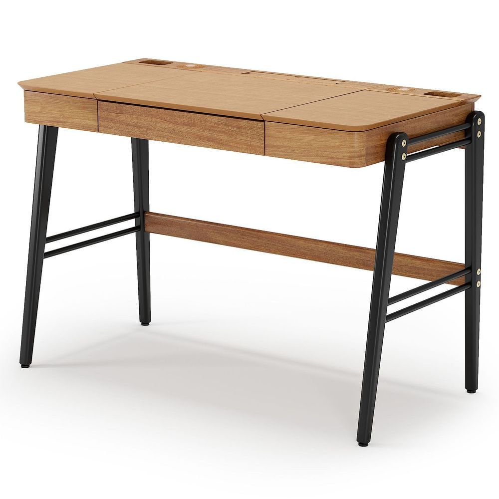 Escrivaninha-Joy-com-2-Divisorias-e-1-Gaveta-cor-Champagne-e-Pes-Pretos-112-cm---72008