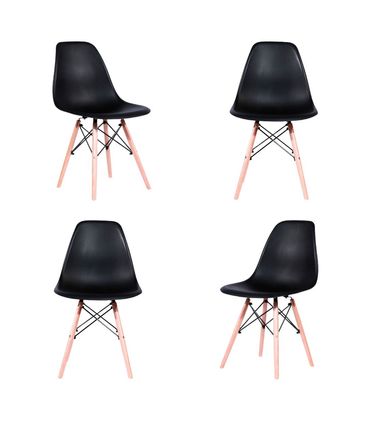 Kit 04 Cadeiras Eames Eiffel PP Preta Base Madeira - 73125