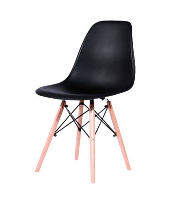 Kit 04 Cadeiras Eames Eiffel PP Preta Base Madeira - 73125