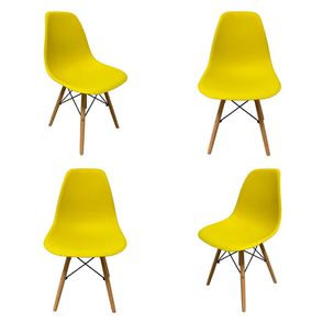 Kit 04 Cadeiras Eames Eiffel PP Amarela Base Madeira - 73126