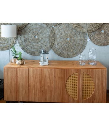 Buffet Okka 4 Portas Tela Sextavada cor Native com Pés Dourado 200 cm - 72870