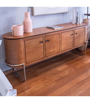 Buffet Curve 4 Portas MDF cor Imbuia Natural e Pés Aço cor Ouro 200 cm - 68239