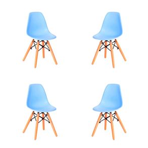 Kit 04 Cadeiras Eames Infantil Azul Base Madeira - 73221