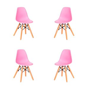 Kit 04 Cadeiras Eames Infantil Rosa Base Madeira - 73222