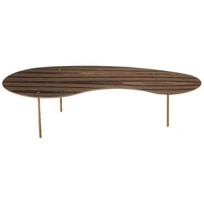 Mesa de Centro Laguna Tampo Pau Ferro Nogueira com Pés Aço Dourado 135 cm - 72830