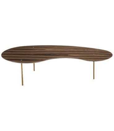 Mesa de Centro Laguna Tampo Pau Ferro Nogueira com Pés Aço Dourado 135 cm - 72830