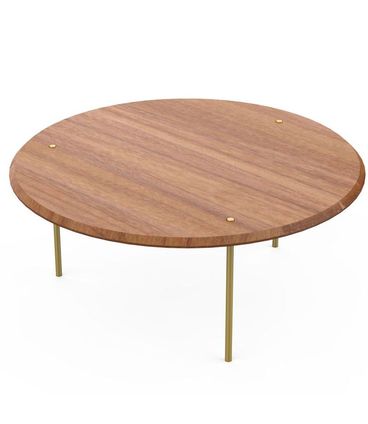 Mesa de Centro Punto Redonda Tampo Natural com Pés Aço Dourado 68 cm - 72831