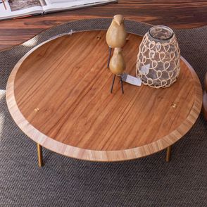 Mesa de Centro Punto Redonda Tampo Natural com Pés Aço Dourado 68 cm - 72831