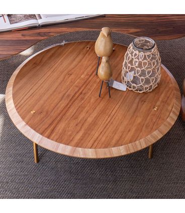 Mesa de Centro Punto Redonda Tampo Natural com Pés Aço Dourado 68 cm - 72831