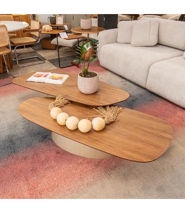 Mesa Centro Onix Baixa Laminada Nogueira com Base Champagne 138cm - 72652