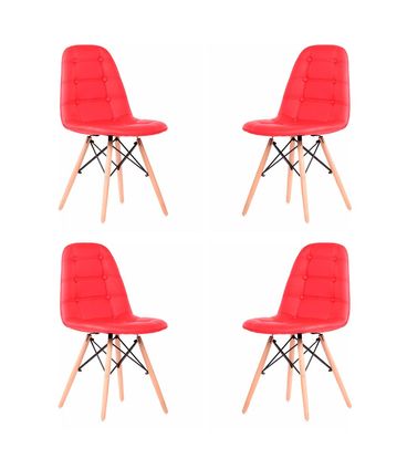 Kit 04 Cadeiras Madrid Courino Vermelho Base Madeira - 73330