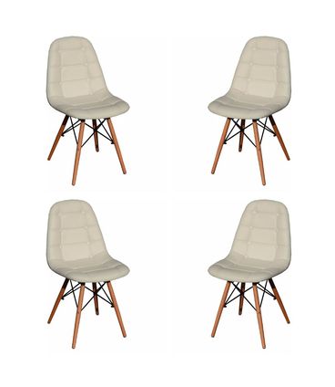 Kit 04 Cadeiras Madrid Courino Fendi Base Madeira - 73331