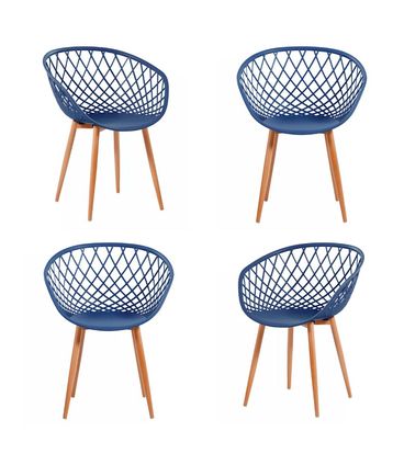 Kit 04 Cadeiras Mônaco Polipropileno Azul Marinho Base Aço - 73338