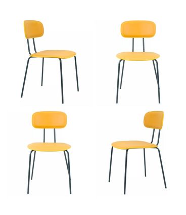Kit 04 Cadeiras New York Courino Mostarda Base Aço - 73355