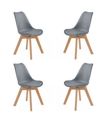 Kit 04 Cadeiras Siena Cinza Base Madeira Natural - 73434