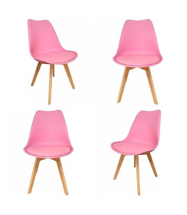 Kit 04 Cadeiras Siena Rosa Base Madeira Natural - 73435