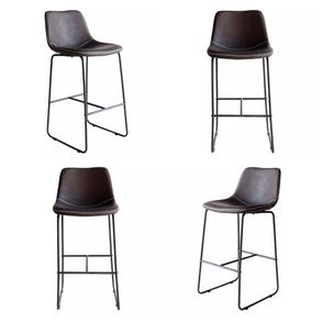 Kit 04 Banquetas Oxford Preto Vintage Base Aço 100cm - 73464