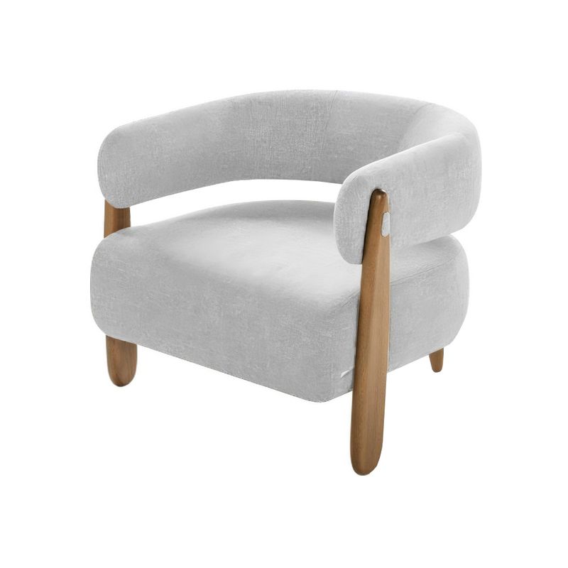 PoltronaBrumaEstofadaVeludoCinzaClaroeBaseMadeiraAmendoa73552