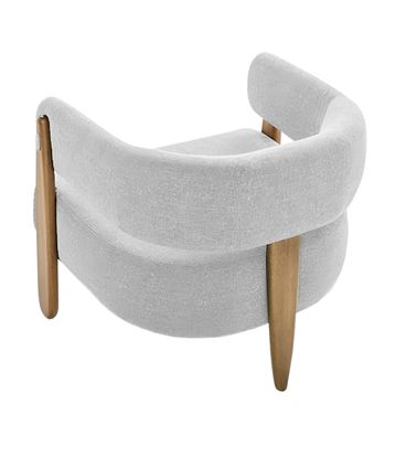 Poltrona Bruma Estofada Veludo Cinza Claro e Base Madeira Amêndoa - 73552