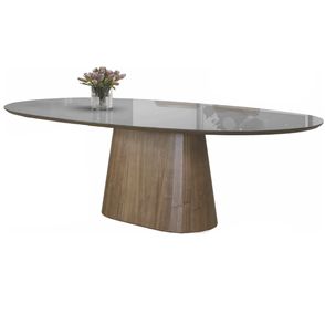 Mesa de Jantar Versa Oval Vidro Titanium Base Nogueira 220cm - 73925