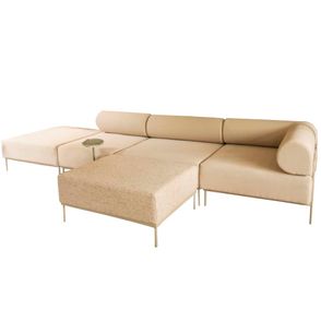 Sofá Modular Gota + Pufes Campânia Linho Aço Carbono Taupe - 74044