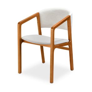 Cadeira Anne com Braço Linho Branco com Estrutura Madeira Mel - 74103