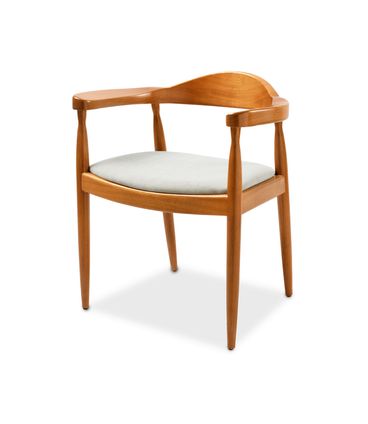 Cadeira Atena com Braço Linho Branco com Estrutura em Madeira Mel - 74104