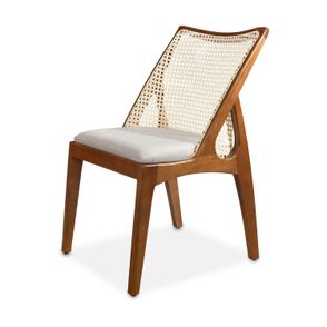 Cadeira Bárbara Tela Natural e Assento Linho Cinza com Base Castanho Claro Fosco - 74105