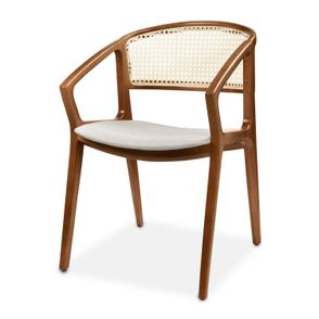 Cadeira Camilly com Braço Linho Cinza Claro e Tela Sextavada Natural com Estrutura Castanho Claro - 74119