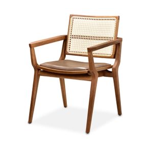 Cadeira Ester com Braço Facto Marrom e Tela Natural com Estrutura Castanho Claro Fosco - 74148
