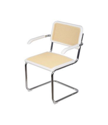 Cadeira Cesca com Braco Palha Bege Detalhe Polipropileno Branco com Base Cromada - 74372