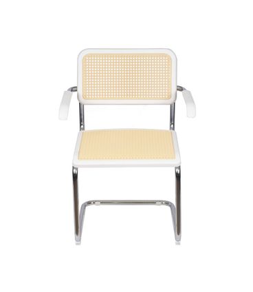 Cadeira Cesca com Braco Palha Bege Detalhe Polipropileno Branco com Base Cromada - 74372