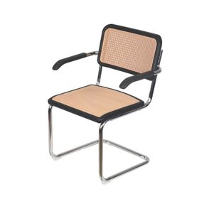 Cadeira Cesca com Braco Palha Bege Detalhe Polipropileno Preto com Base Cromada - 74373