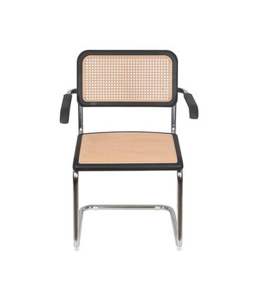 Cadeira Cesca com Braco Palha Bege Detalhe Polipropileno Preto com Base Cromada - 74373