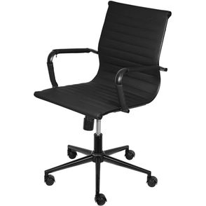 Cadeira Office Eames Baixa Dark Courino Preto com Base Rodizio Preta - 73217