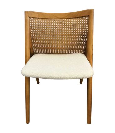 Cadeira Anastasia Boucle Off White e Rattan Natural com Base Madeira Elmo - 74448