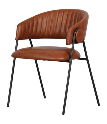Cadeira Estela Estofada Courino Marrom com Base em Aco Preta - 74456