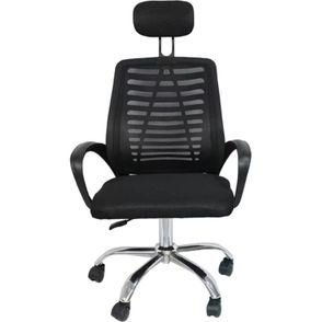 Cadeira Office Cadis Tela Mesh Preta com Apoio de Cabeça e Base Rodizio Cromada - 74526