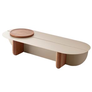 Mesa de Centro Grão Aço Carbono Taupe Cumaru Amarelo - 74668