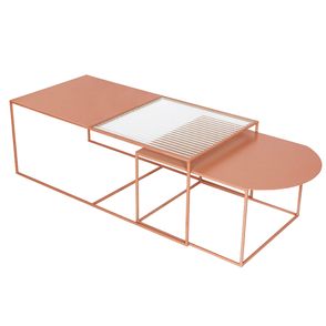 Mesa de Centro Oslo Aço Terracota com Vidro Canelado - 74731