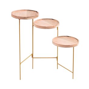 Mesa Lateral Biombo Aço Carbono Dourado Madeira Cumaru Amarelo - 74830