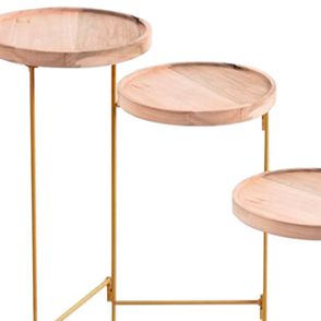 Mesa Lateral Biombo Aço Carbono Dourado Madeira Cumaru Amarelo - 74830