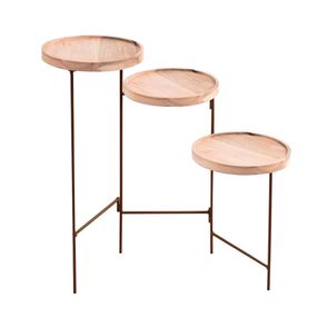 Mesa Lateral Biombo Aço Carbono Marrom Madeira Cumaru Amarelo - 74833
