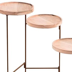 Mesa Lateral Biombo Aço Carbono Marrom Madeira Cumaru Amarelo - 74833
